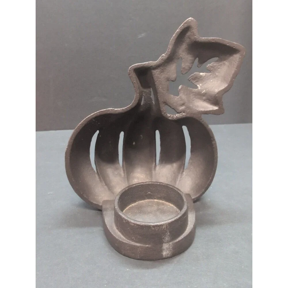 Cast Iron Pumpkin Tea Light Candle Holder Fall Holiday Halloween